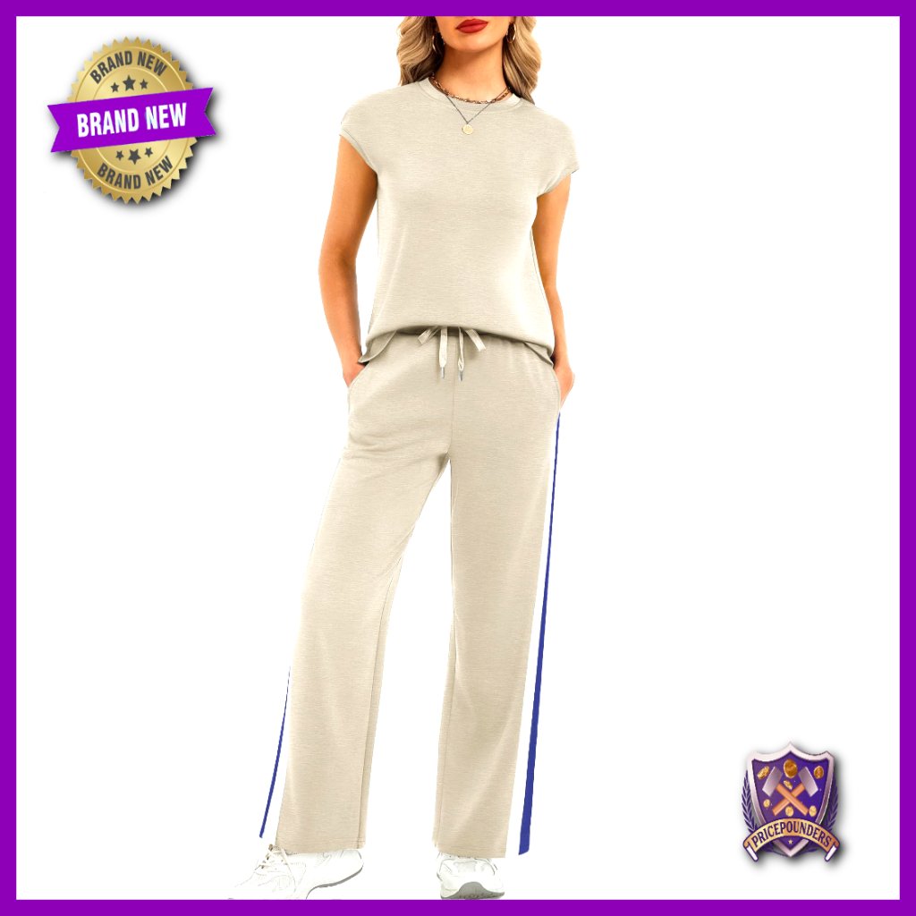 Women's 2-Piece Lounge Set Cap Sleeve Top Wide Leg Pants Sweatsuit